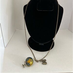 Betsey Johnson antiqued metal chain necklace with globe pendant and binoculars